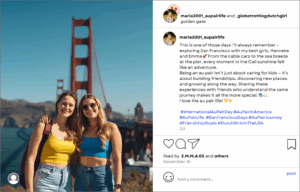 mock instagram post by @maria_2001_aupairlife: This is one of those days I’ll always remember — exploring San Francisco with my best girls, Hanneke and Emma 💕 From the cable cars to the sea breeze at the pier, every moment in the Cali sunshine felt like an adventure. Being an au pair isn’t just about caring for kids — it’s about building friendships, discovering new places, and growing along the way. Sharing these experiences with friends who understand the same journey makes it all the more special. 🌎💫. I love the au pair life! 💛✨ #InternationalAuPairDay #AuPairinAmerica #AuPairLife #SanFranciscoDays #AuPairJourney #FriendshipGoals #DutchGirlsInTheUSA